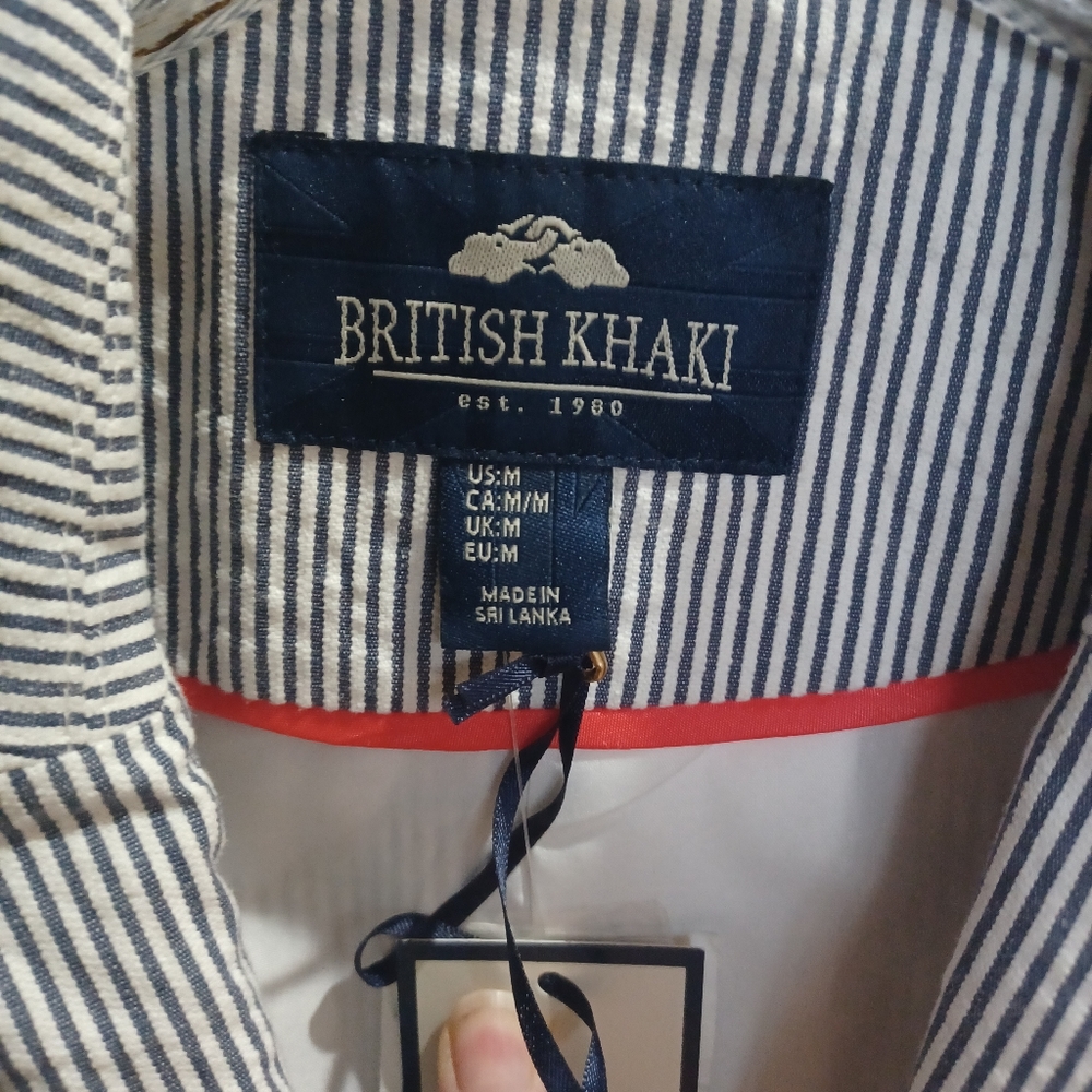BRITISH KHAKI BLUE WHITE STRIPE SEERSUCKER COTTON BLAZER NWT SIZE MEDIUM - Picture 6 of 16